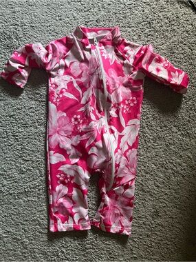 Kids Pink Floral One-Piece Swim Suit with Front Zip